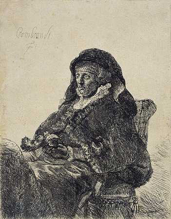 伦勃朗·范·里恩（Rembrandt van Rijn）的《一位老妇人（穿着寡妇的衣服和黑色手套）》