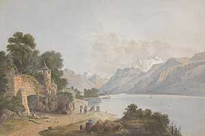 艾萨克·韦尔德的《带湖、门和人物的山地风景》