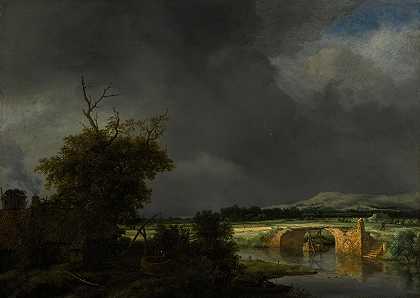 雅各布·范·鲁伊斯代尔（Jacob van Ruisdael）的《多云天空下的小屋和石桥风景》