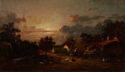 朱尔斯·杜普雷的《乡村场景，日落》