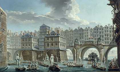“水手们的比赛，在圣母院桥和变革桥之间，尼古拉斯·让·巴蒂斯特·拉古内