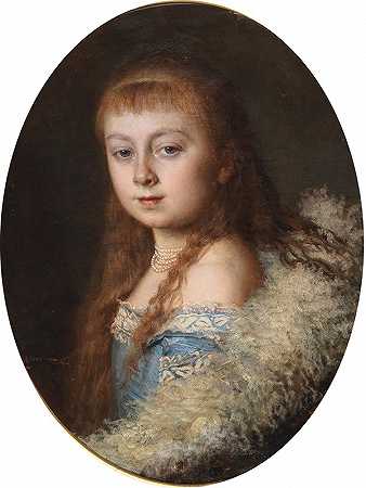 利奥波德·霍洛维茨的《穿着蓝色连衣裙和珍珠项链的女孩肖像》
