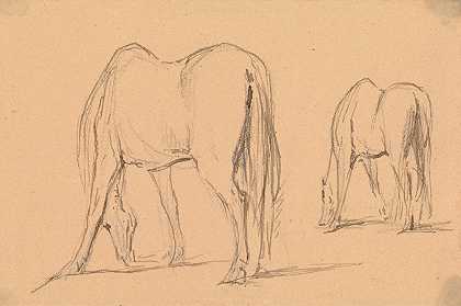 乔治·琼斯的《两只马在喂食》
