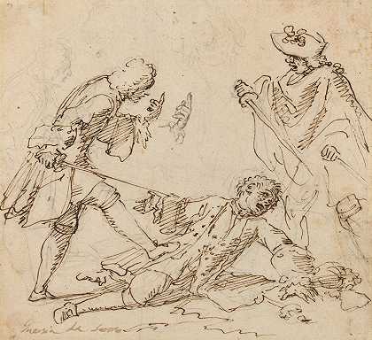 17或18世纪意大利人的三个人战斗