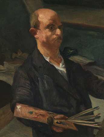 画架上的自画像，1928年。-路德维希·梅德纳