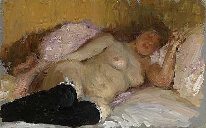 《艺术家的妻子娜塔莉亚·诺德曼睡觉》作者：伊利亚·埃菲莫维奇·列宾