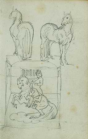 《两匹站立的马，骑着一匹养马的人》（Théodore Géricault）
