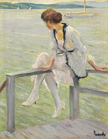 1915/1920年左右，斯塔恩伯格湖（Am Steeg）的年轻女子。-爱德华·库库埃尔
