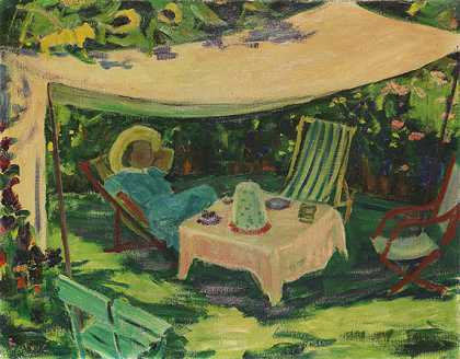 在花园帐篷里，20世纪40年代末。-Arnold Balwé