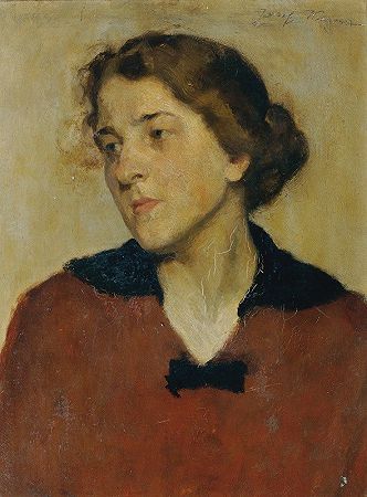 约瑟夫·瓦拉（Josef Wawra）的红色毛衣女性肖像
