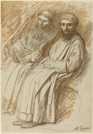 阿尔方斯·勒格罗斯的《两个僧侣坐在教堂里》