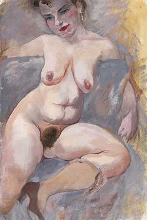 坐着的裸女（艺术家的妻子），1940年。-格罗兹