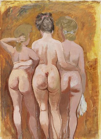 《三个裸女》，1940年。-格罗兹