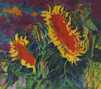 两朵向日葵，1926-1928年。-菲利普·鲍克内特