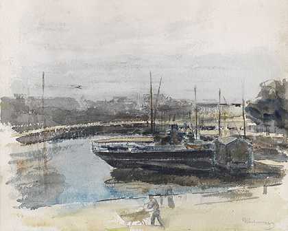 汉堡码头，海浪，1900/1902年。-马克斯·利伯曼