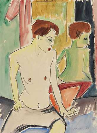 第二幕（坐在镜子前的女人），1920年。-赫尔曼·马克斯·佩赫斯坦