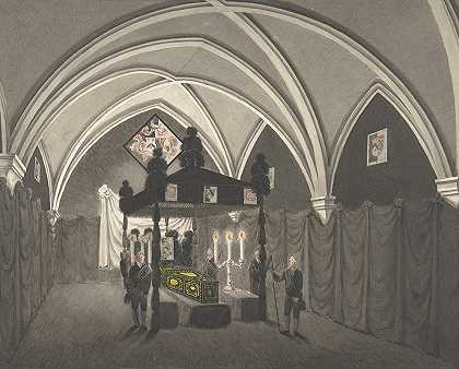 罗伯特·麦克雷思（Robert Mackreth）的《带Catalfalque、Coffin和服务员的拱形室内》（Vaulted Interior）