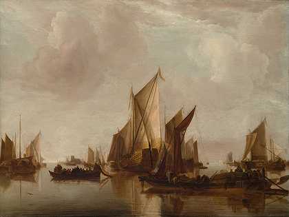扬·范·德·卡佩尔的《平静水域中的国家帆船和其他船只》