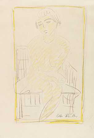 1929年坐在椅子上的裸体女孩。-奥托·缪勒