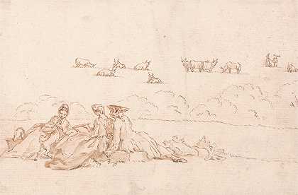 休伯特·弗朗索瓦·格雷夫洛特的《野餐：两位女士和一位绅士》