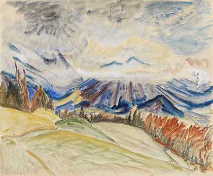 山地风景，1922年。-埃里希·黑克尔