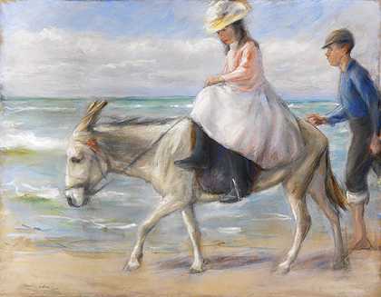 骑驴的孩子，1901年。-马克斯·利伯曼