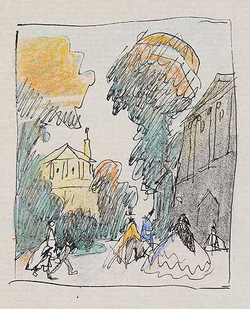 街景（喂天鹅），1908年。-利奥尼·费宁格