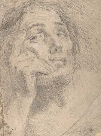 汉斯·特罗舍尔的《一个年轻人靠在手上的肖像》