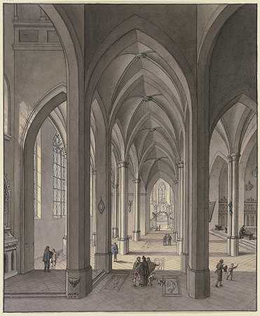 约翰·路德维希·恩斯特·莫根斯特恩（Johann Ludwig Ernst Morgenstern）于1819年创作的“三中堂哥特式大厅教堂唱诗班的视图，其中有穿着17世纪服装的楼梯人物