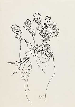 《手与花》，1957年。-安迪·沃霍尔。
