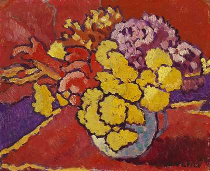 黄色的花，红色的窗帘，1949年。-路易斯·沃塔特