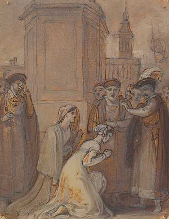 罗伯特·史密克的《伊莎贝拉和玛丽安娜跪在公爵面前》