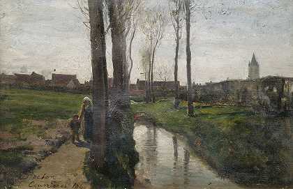 “Courrières附近的风景”，作者：Jules Breton