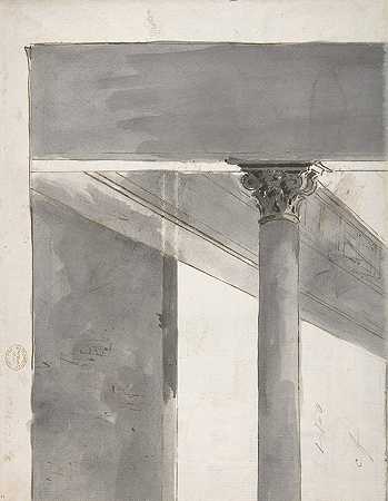 “弗朗西斯科·瓜尔迪（Francesco Guardi）的一幅更大的画的片段，描绘了一部分柱子和檐口