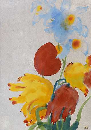 郁金香和鸢尾花，1930/1935年。-埃米尔·诺德