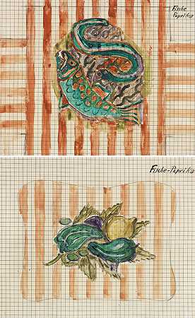 鱼，各种蔬菜（设计图纸），1950年。-奥托·迪克斯