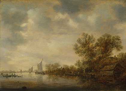 扬·范·戈恩（Jan van Goyen）的《河流风景，有帆船、渔船和农民和牲畜的渡轮》