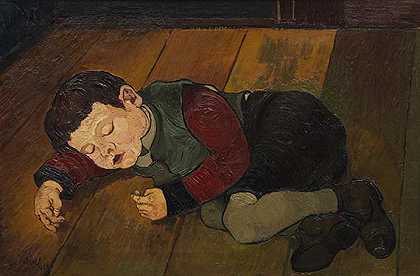 睡着的孩子，1928年。-斯卡尔