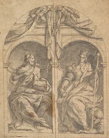 扬·范·斯科尔（Jan van Scorel）的《圣坛画的两翼》，描绘了圣徒施洗者约翰和凯瑟琳在壁龛中被天使制服》