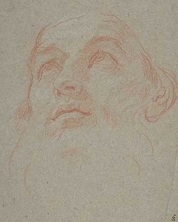卡洛·马拉蒂（Carlo Maratti）的《一个留着胡子的男人的头朝左上方看（圣安布罗斯）》