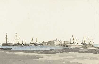 亚伯拉罕·路易斯·鲁道夫·杜克罗斯的《巴列塔港与船只》