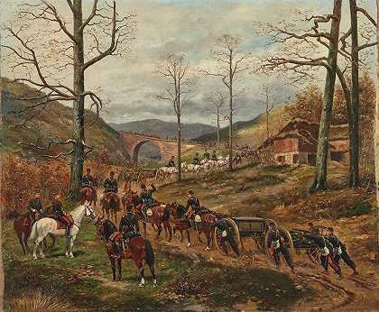 保罗·埃米尔·莱昂·佩博伊尔（Paul Emile Léon Perboyre）的《法国第90骑兵炮兵向雷宗维尔挺进》