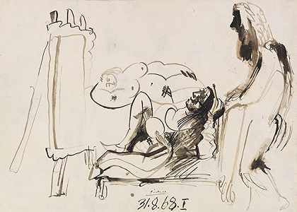 画家和模特，1968年。-巴勃罗·毕加索