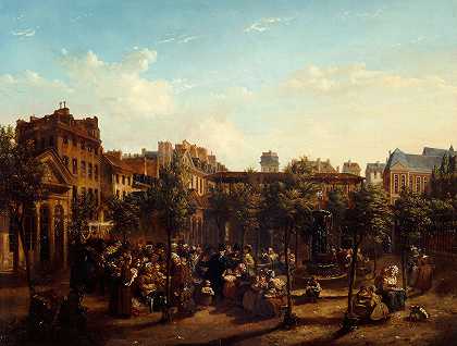 “Edme Champion（1764-1852）说一个穿着蓝色小外套的人，在圣马丁市场广场上分发汤和面包，作者是Jean Baptiste Lecoeur