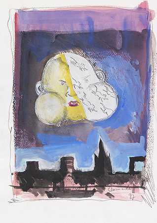 无题（杜塞尔多夫上空的月亮），1997年。-Jörg Immendorff