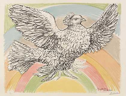 鸽子飞翔（彩虹），1952年。-巴勃罗·毕加索