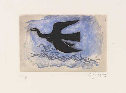 蓝底黑鸟（鸟八），1955年。-乔治·布拉克
