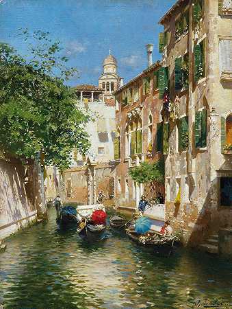 鲁本斯·桑托罗的《威尼斯运河上的敞篷船》
