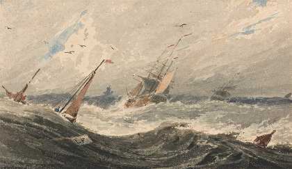 François Louis Thomas Francia的《暴风海上的船》
