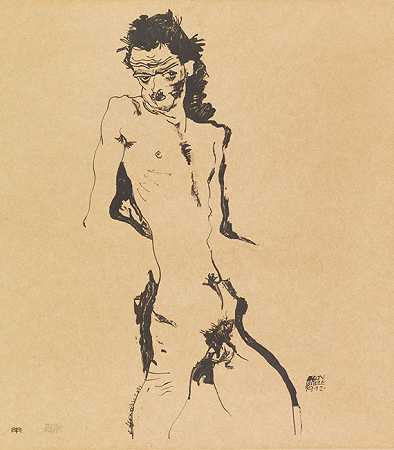 男性裸体，1912年。-埃贡·席勒
